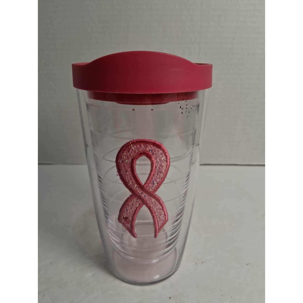 Tervis Tumbler 16 oz Pink Ribbon Breast Cancer Awareness Insulated Cup Lid READ‎